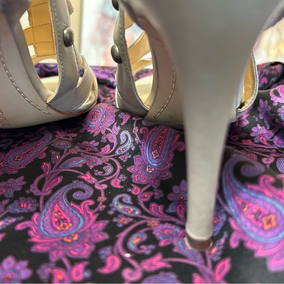 Taupe leather caged sandals. - Picture 3 of 4